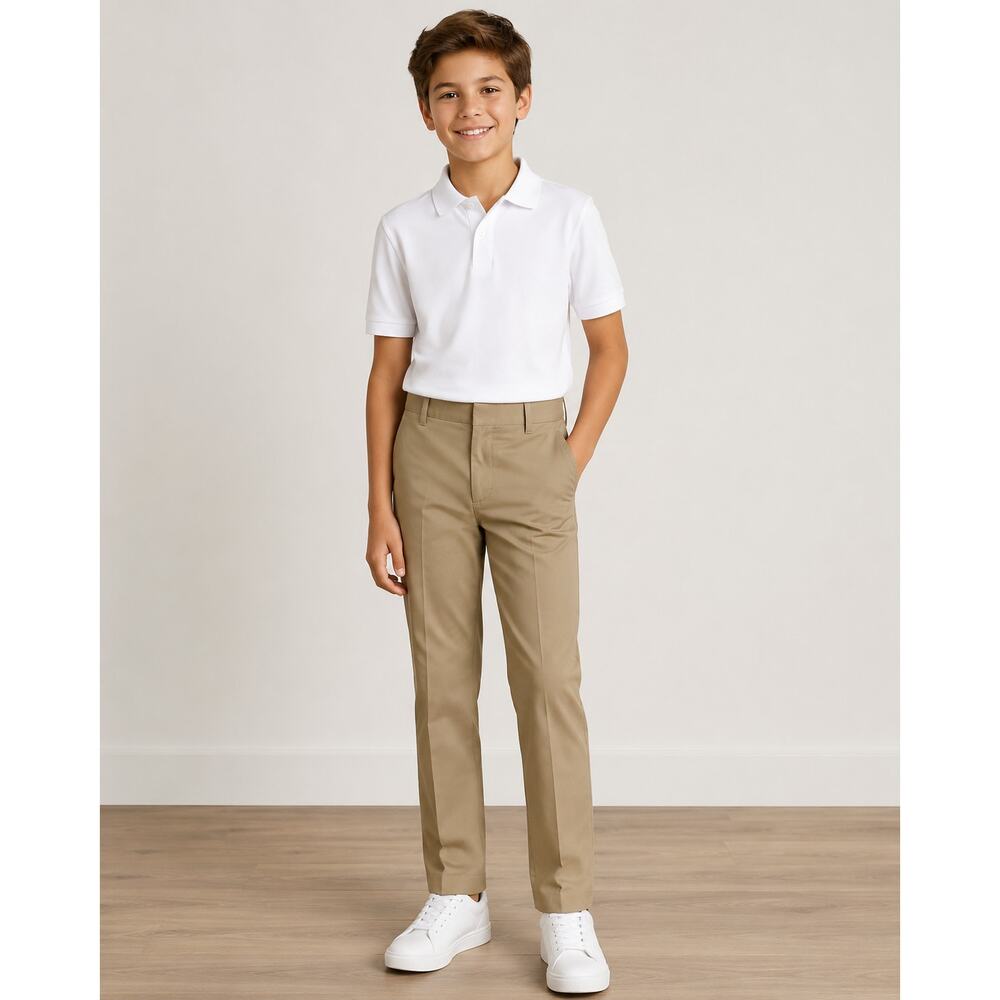 Tommy Hilfiger Boys Khaki Chino Pants Size 12 Slim Straight Stretch Uniform